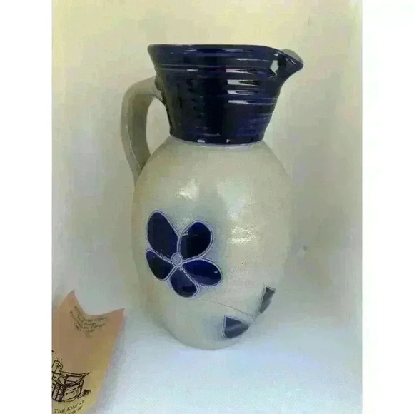 Williamsburg Pottery Pitcher Set Vintage Colonial Stoneware Blue Salt Glaze USA - Picture 12 of 16